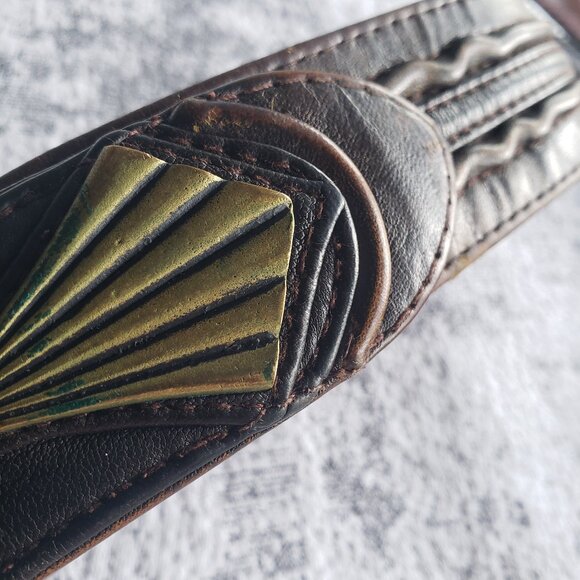 45" Custom Made Hand Crafted Brown & Tan Leather Tooled Belt - Picture 7 of 13